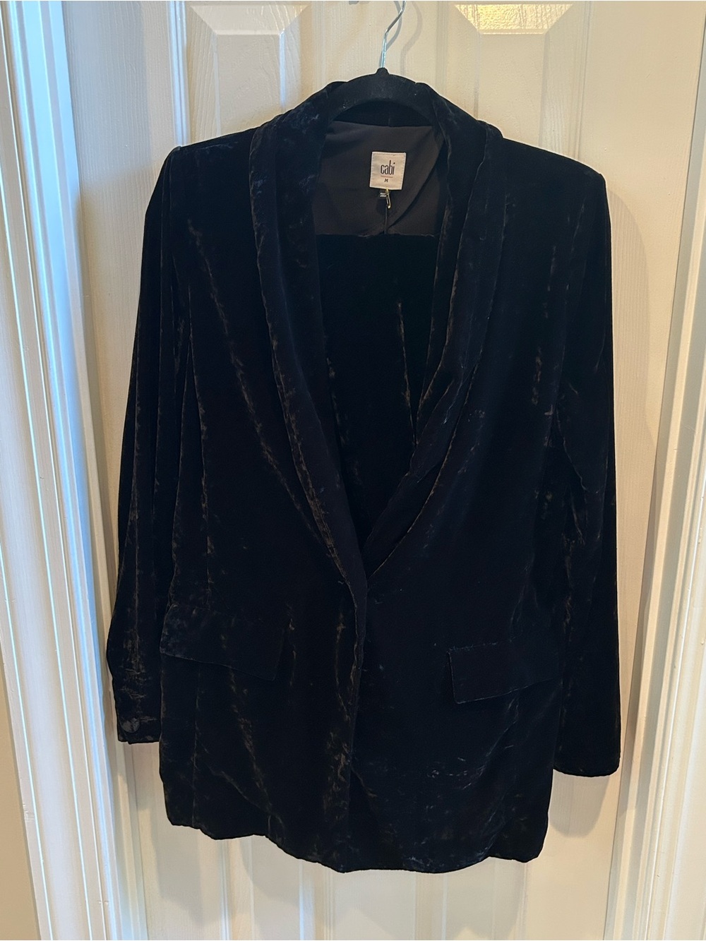 Cabi Hostess Crushed Velvet Pants & Blazer Jacket Set- Black